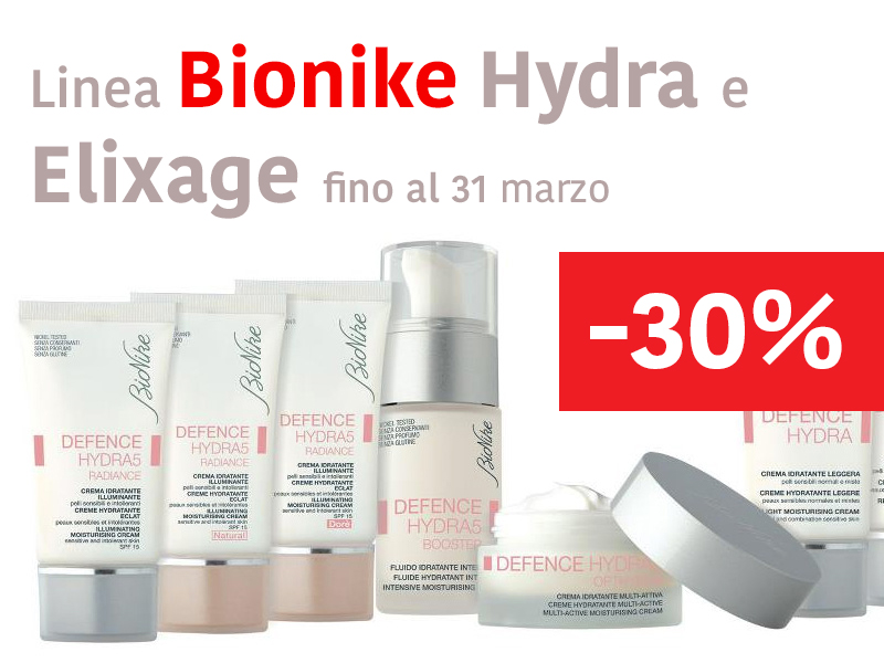 -30% sulla linea Bionike Hydra e Elixage